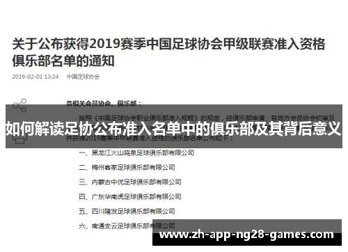 如何解读足协公布准入名单中的俱乐部及其背后意义 如何解读足协公布准入名单中的俱乐部及其背后意义