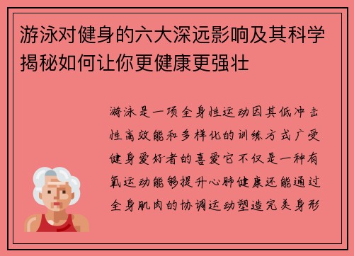 游泳对健身的六大深远影响及其科学揭秘如何让你更健康更强壮