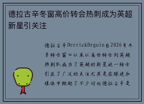 德拉古辛冬窗高价转会热刺成为英超新星引关注